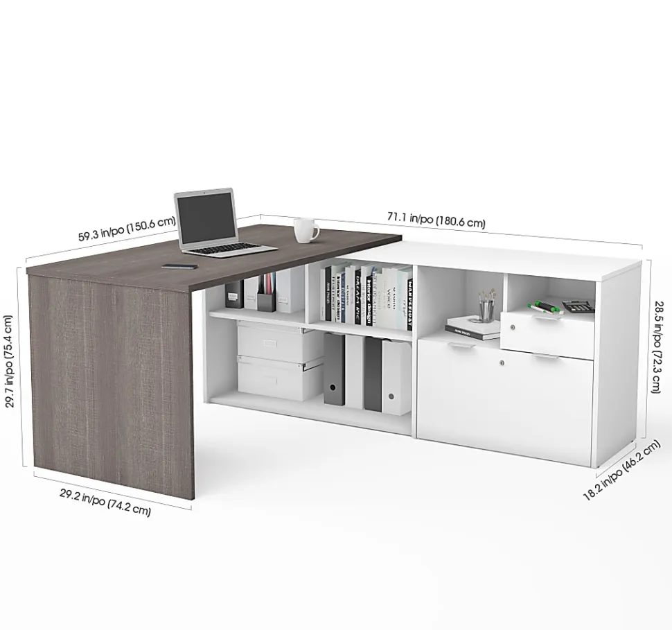 Bestar i3 Plus 72”W L-Shaped Corner Desk, Bark Gray