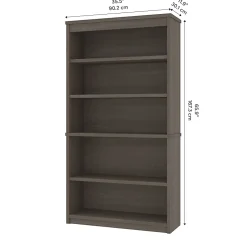 Bestar Logan U-Shaped Desk With Hutch, Lateral File Cabinet And Bookcase, Bark Gray