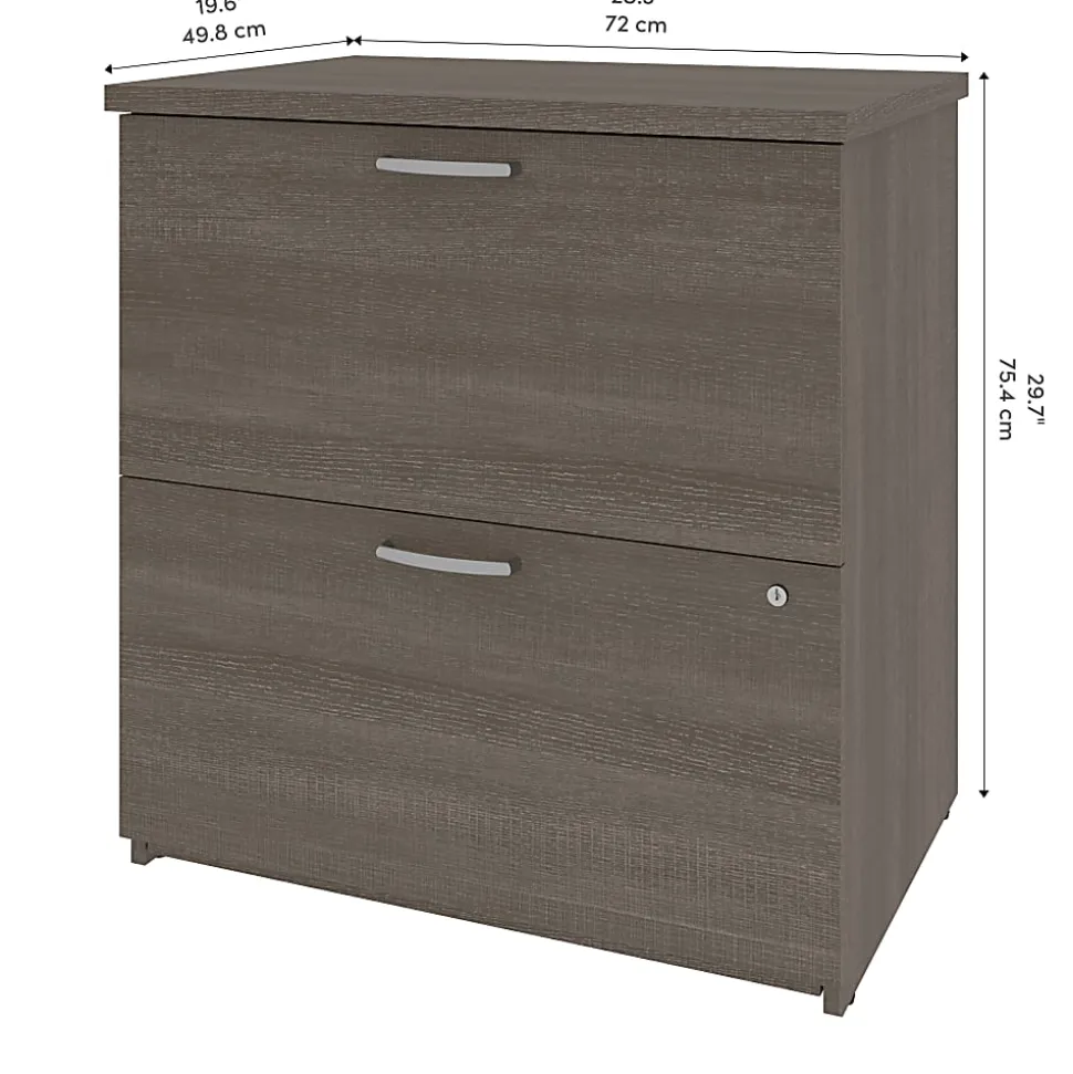 Bestar Logan U-Shaped Desk With Hutch, Lateral File Cabinet And Bookcase, Bark Gray