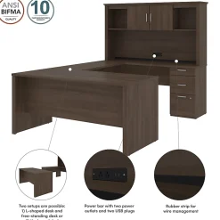 Bestar Logan 66”W U- Or L-Shaped Executive Corner Desk With Pedestal And Hutch, Antigua