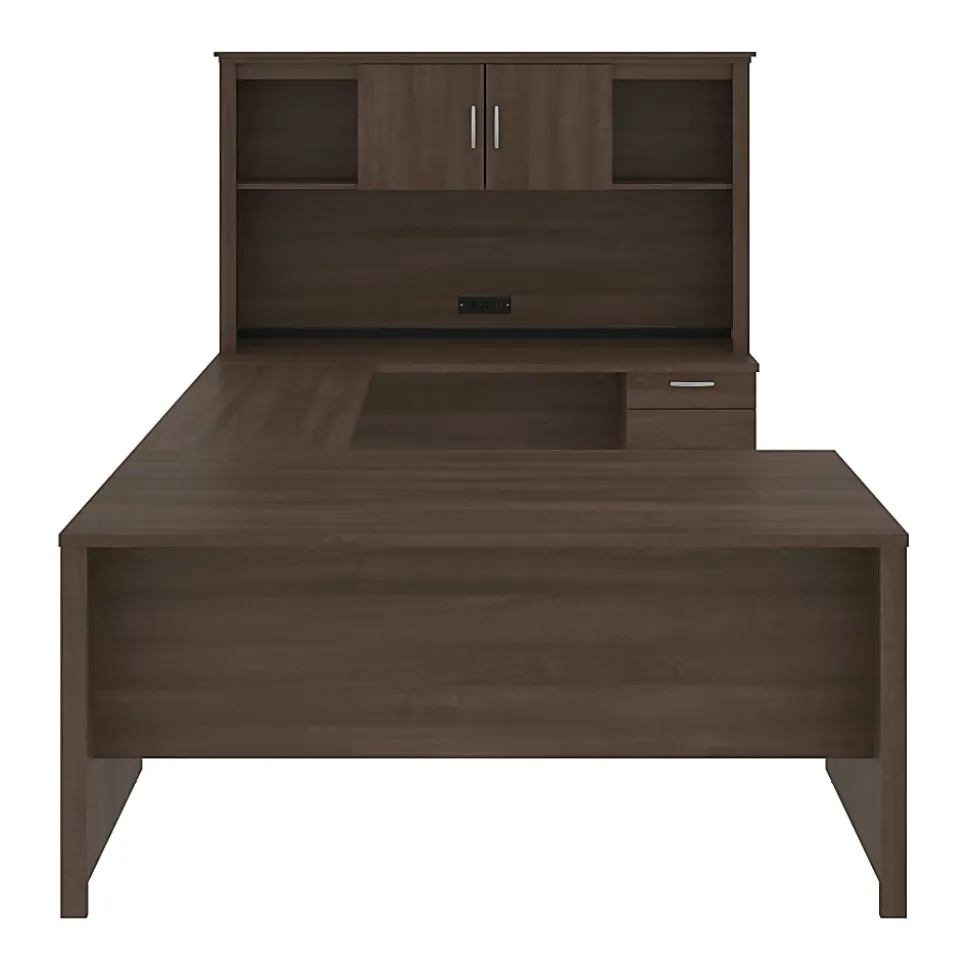 Bestar Logan 66”W U- Or L-Shaped Executive Corner Desk With Pedestal And Hutch, Antigua