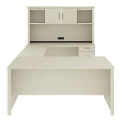 Bestar Logan 66”W U- Or L-Shaped Executive Corner Desk With Pedestal And Hutch, White Chocolate