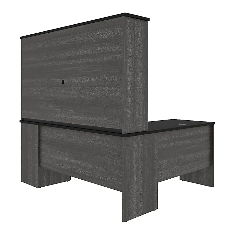 Bestar Norma 71"W L-Shaped Corner Desk With Hutch, Black/Bark Gray