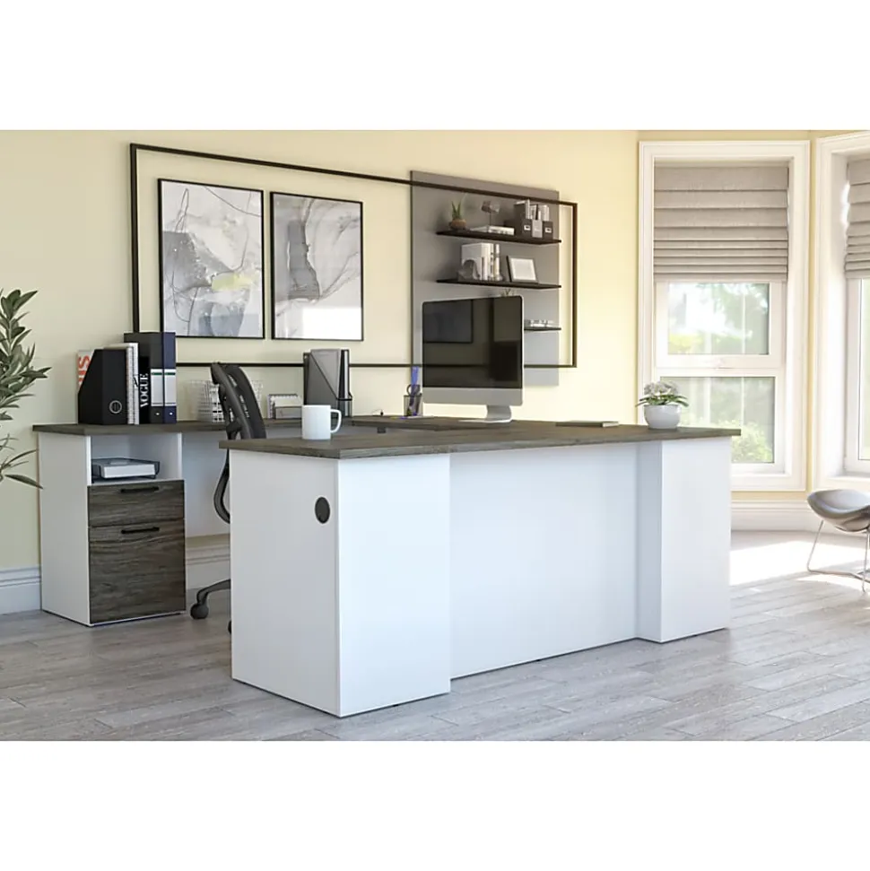 Bestar Norma 71"W U- Or L-Shaped Corner Desk, Walnut Gray/White