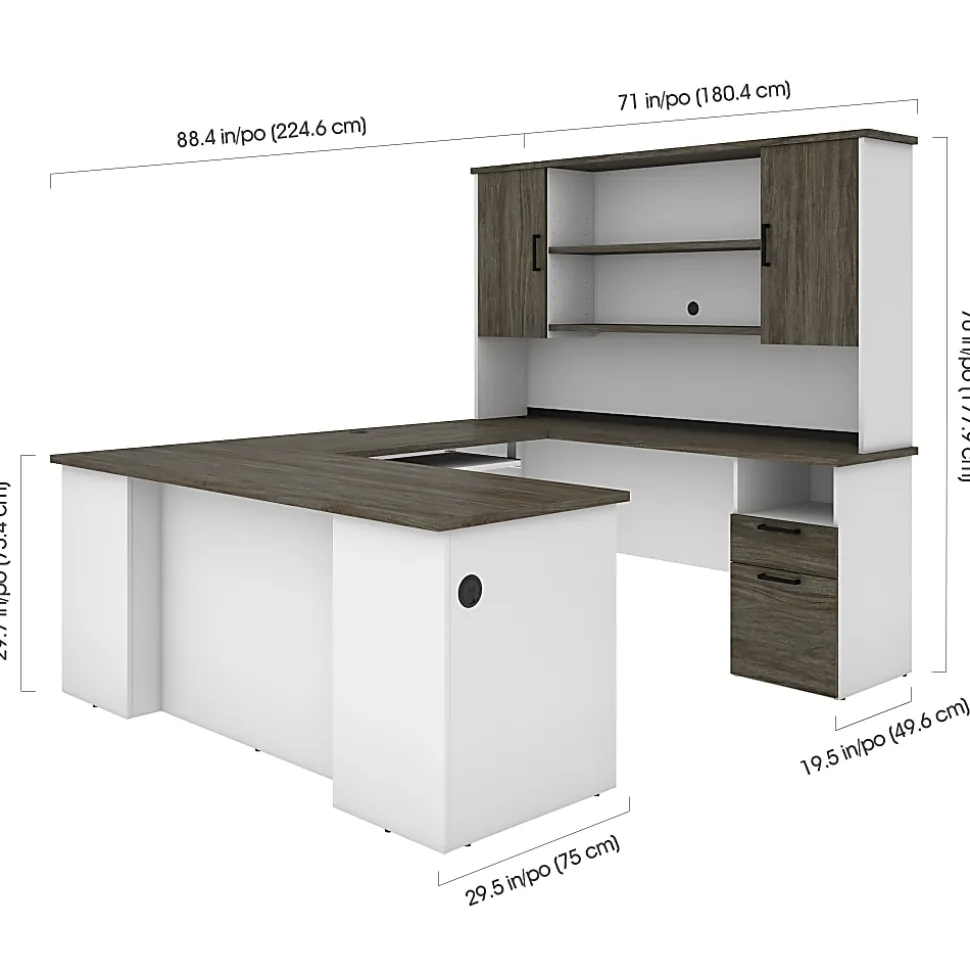 Bestar Norma 71"W U- Or L-Shaped Executive Corner Desk With Hutch, Walnut Gray/White