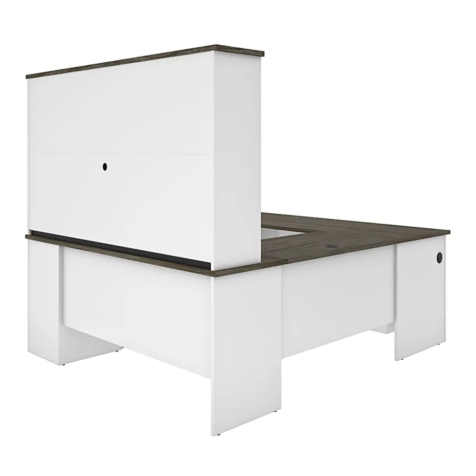 Bestar Norma 71"W U- Or L-Shaped Executive Corner Desk With Hutch, Walnut Gray/White