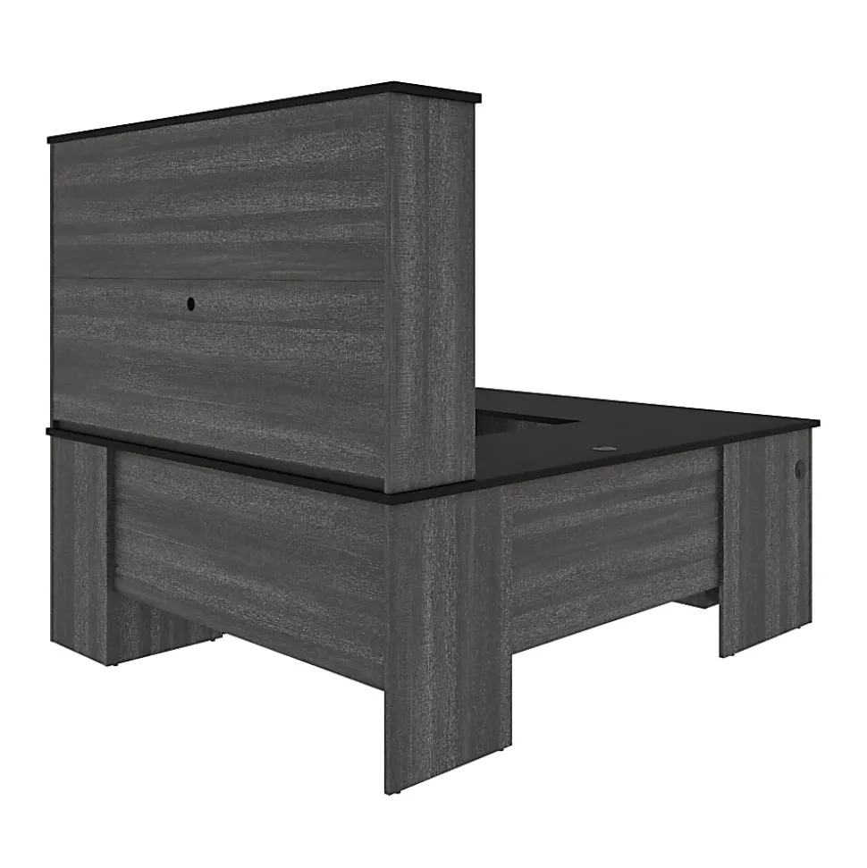 Bestar Norma 71"W U- Or L-Shaped Executive Corner Desk With Hutch, Black/Bark Gray