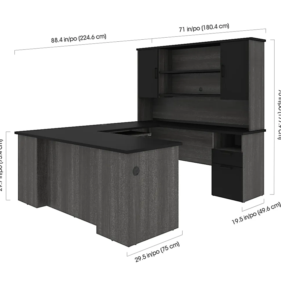 Bestar Norma 71"W U- Or L-Shaped Executive Corner Desk With Hutch, Black/Bark Gray