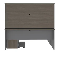 Bestar Prestige + 72”W L-Shaped Corner Desk With Pedestal And Hutch, Bark Gray/Slate