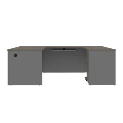 Bestar Prestige + 72”W U-Shaped Executive Computer Desk With Pedestal, Bark Gray/Slate