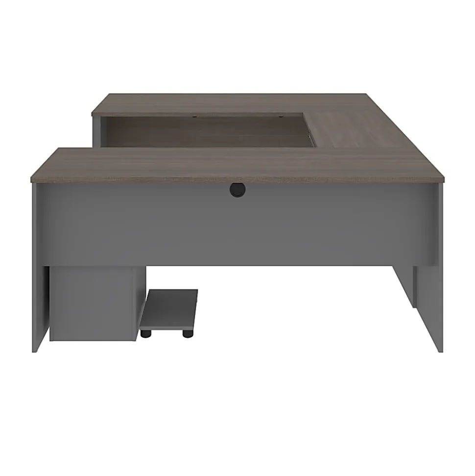Bestar Prestige + 72”W U-Shaped Executive Computer Desk With Pedestal, Bark Gray/Slate