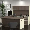 Bestar Prestige + 72”W U-Shaped Executive Computer Desk With 2 Pedestals And Hutch, White Chocolate/ Antigua