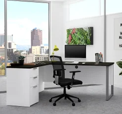 Bestar Pro-Concept Plus 72"W L-Shaped Corner Desk With Drawers, White/Deep Gray