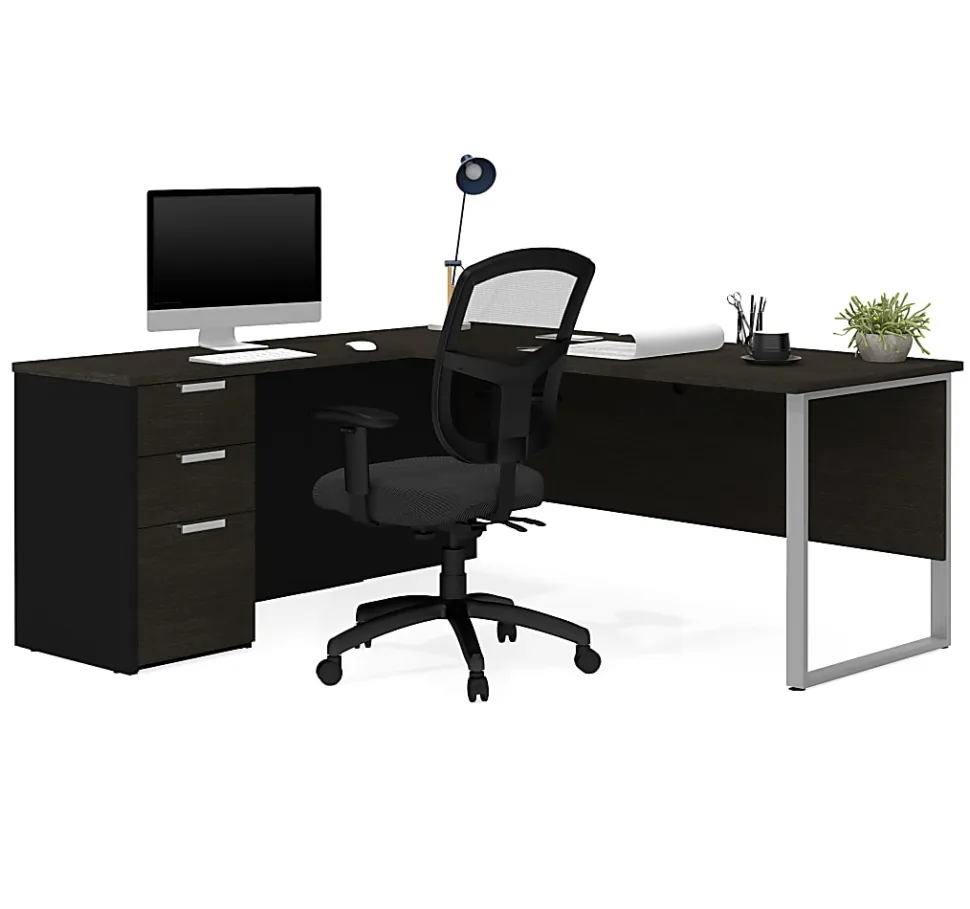 Bestar Pro-Concept Plus 72"W L-Shaped Corner Desk With Drawers, Deep Gray/Black