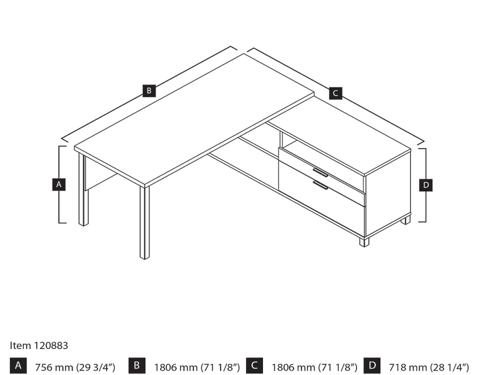 Bestar Pro-Linea 72"W L-Shaped Corner Desk With Metal Legs, Bark Gray