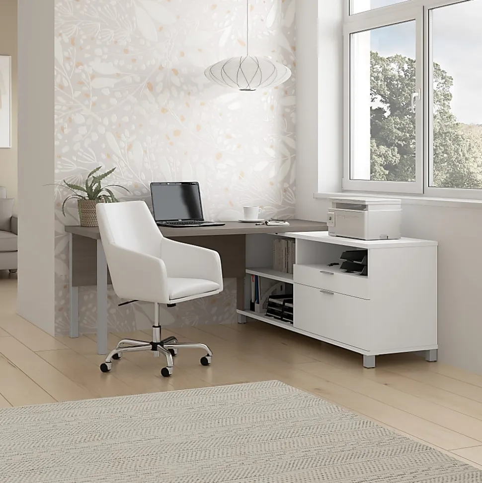 Bestar Pro-Linea 72"W L-Shaped Corner Desk With Metal Legs, Bark Gray
