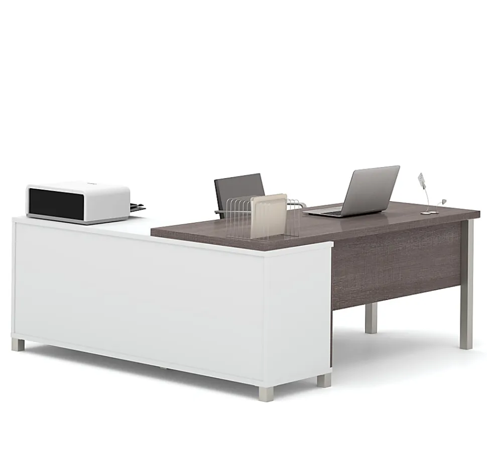 Bestar Pro-Linea 72"W L-Shaped Corner Desk With Metal Legs, Bark Gray