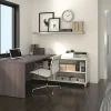 Bestar Pro-Linea 72”W L-Shaped Corner Desk, Bark Gray/White