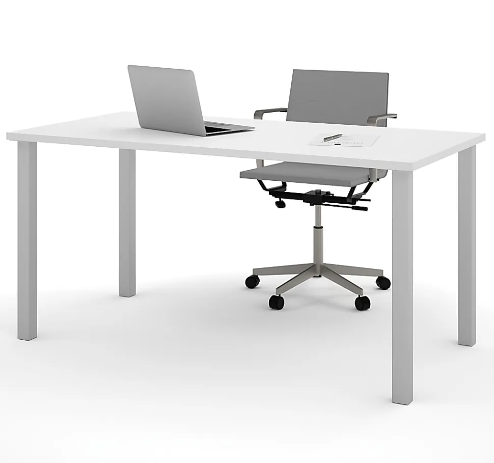 Bestar Universal 60"W Table Computer Desk With Square Metal Legs, White