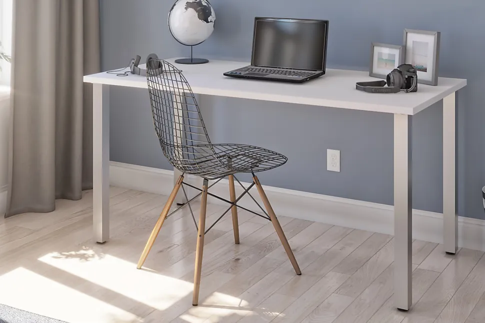 Bestar Universal 60"W Table Computer Desk With Square Metal Legs, White