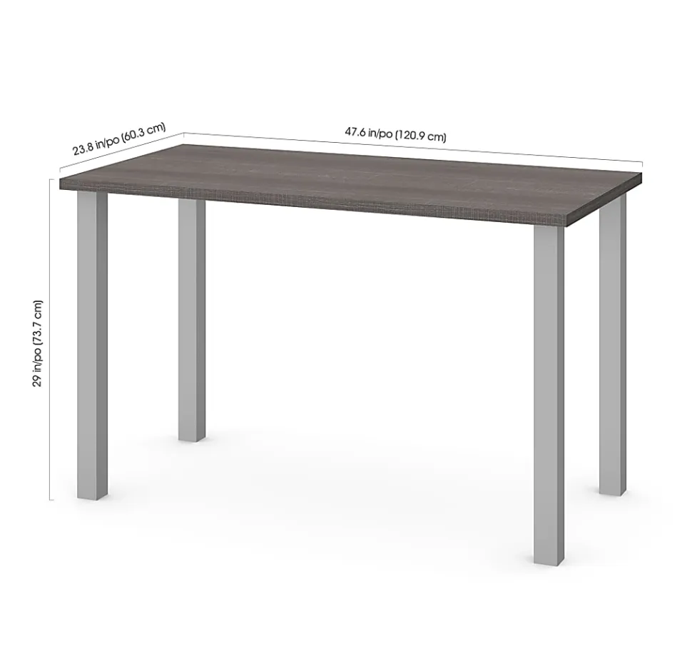 Bestar Universal 48"W Table Computer Desk With Square Metal Legs, Bark Gray