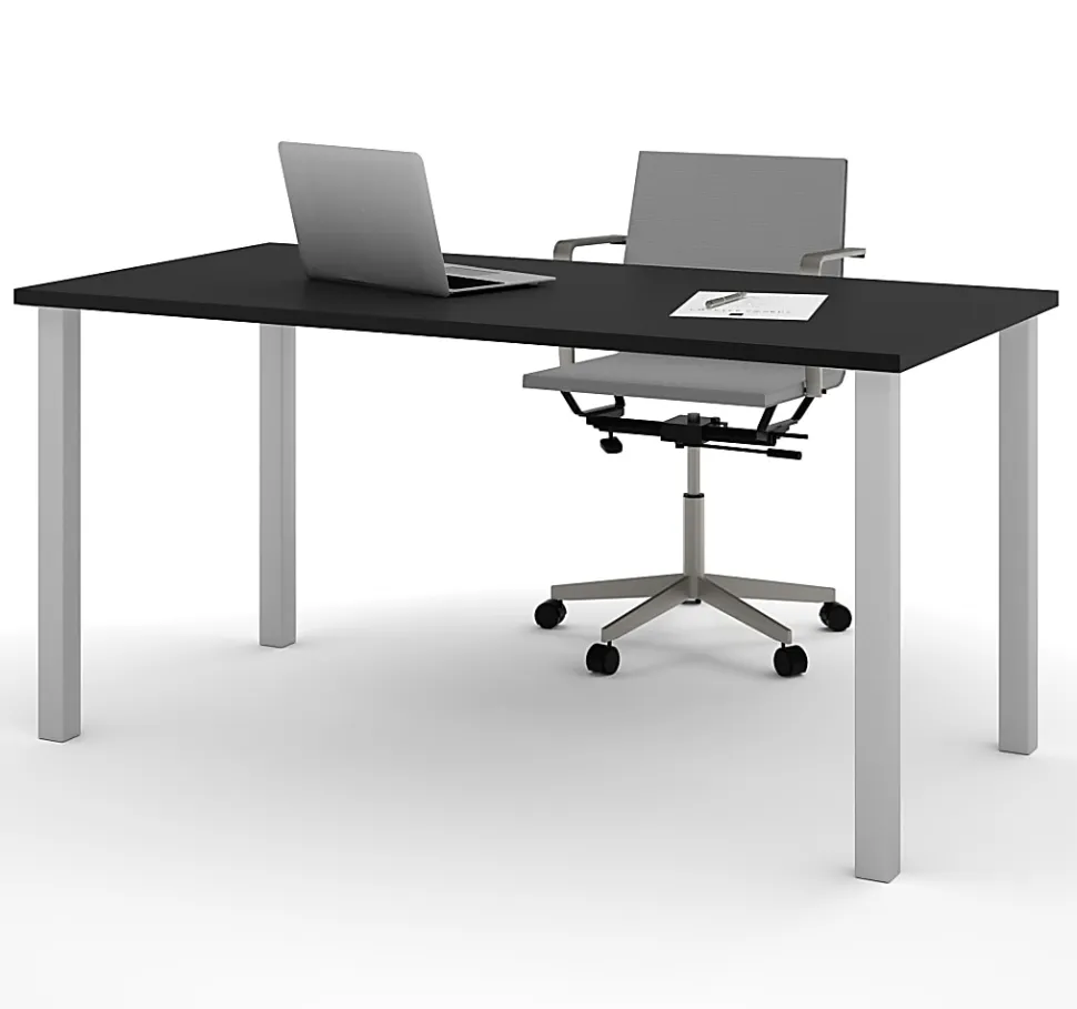 Bestar Universal 60"W Table Computer Desk With Square Metal Legs, Black