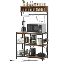 Bestier Bakers Rack With Power Outlets And Storage Shelf, 5-Tier, 65”H x 33”W x 16”D, Rustic Brown