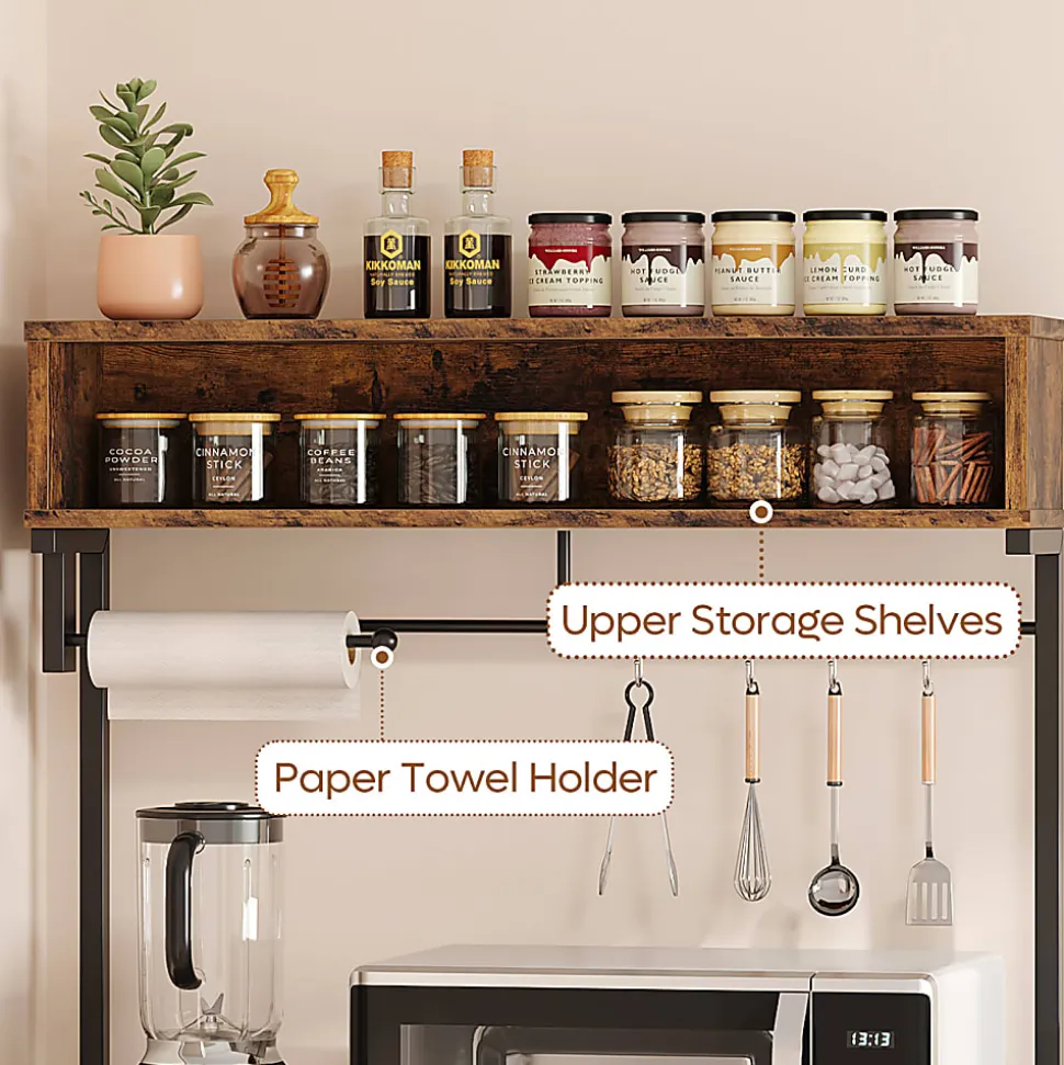 Bestier Bakers Rack With Power Outlets And Storage Shelf, 5-Tier, 65”H x 33”W x 16”D, Rustic Brown