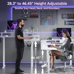 Bestier 63" Electric Adjustable-Height L-Shaped Standing Desk, White