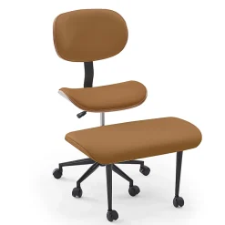Bestier Ergonomic Faux Leather Mid-Back Cross Legged Office Task Chair With Wheels, Brown