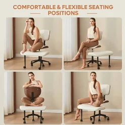 Bestier Ergonomic Faux Leather Mid-Back Cross Legged Office Task Chair With Wheels, White