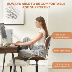 Bestier Ergonomic Faux Leather Mid-Back Cross Legged Office Task Chair With Wheels, White
