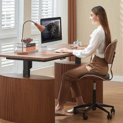 Bestier Ergonomic Faux Leather Mid-Back Armless Office Task Chair With Swivel Curved Seat, Black