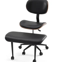 Bestier Ergonomic Faux Leather Mid-Back Cross Legged Office Task Chair With Wheels, Black