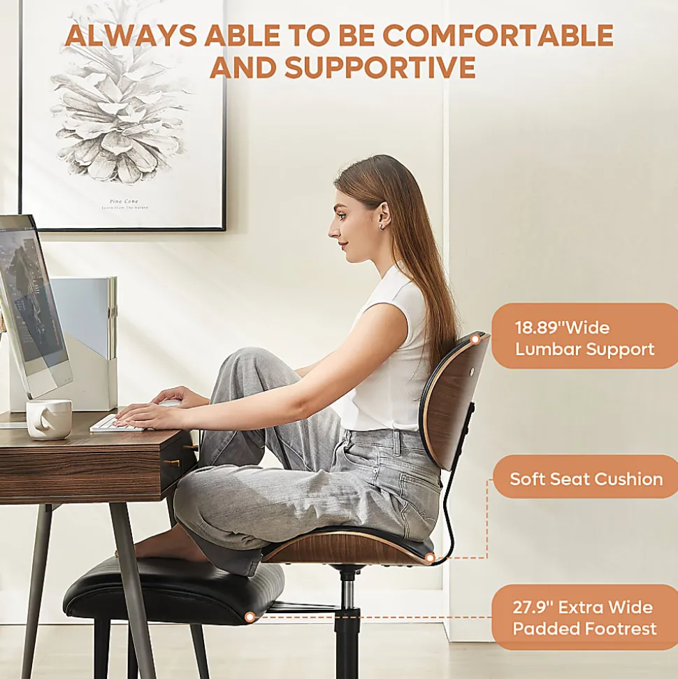 Bestier Ergonomic Faux Leather Mid-Back Cross Legged Office Task Chair With Wheels, Black