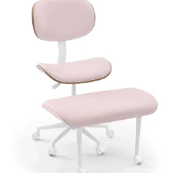 Bestier Ergonomic Faux Leather Mid-Back Cross Legged Office Task Chair With Wheels, Pink