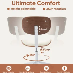Bestier Ergonomic Faux Leather Mid-Back Armless Office Task Chair With Swivel Curved Seat, White