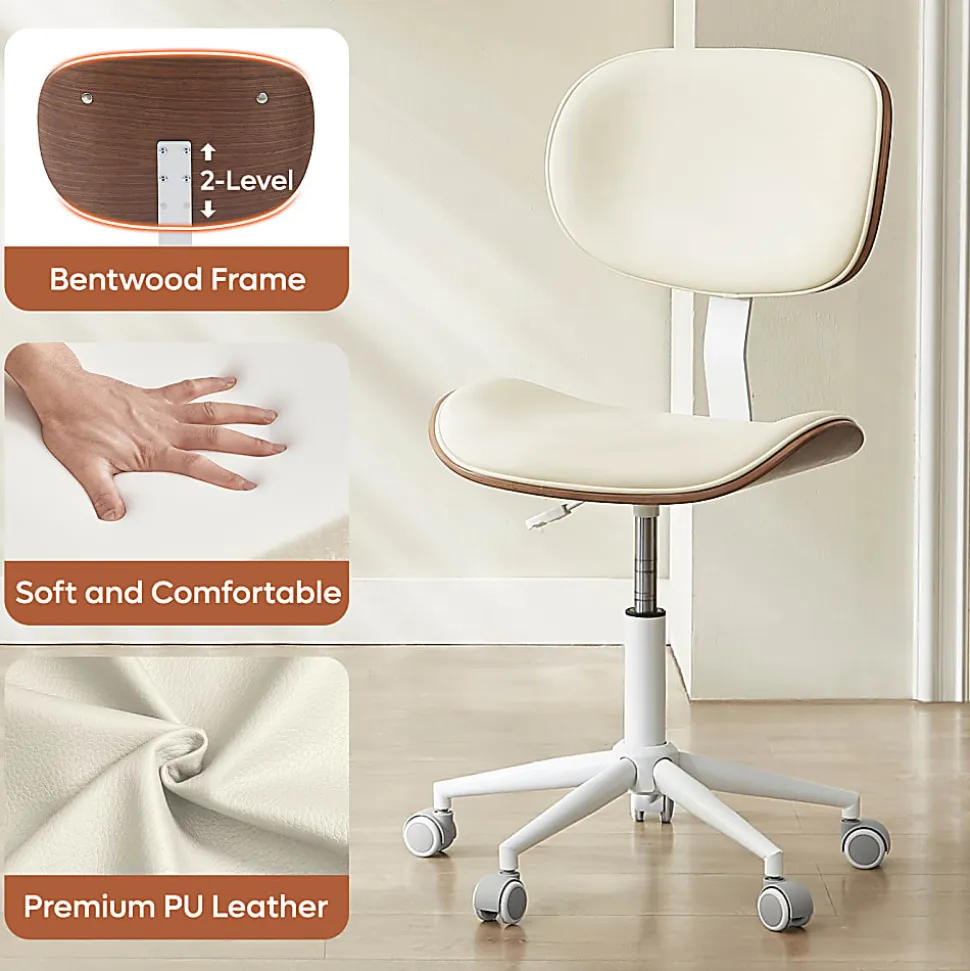 Bestier Ergonomic Faux Leather Mid-Back Armless Office Task Chair With Swivel Curved Seat, White