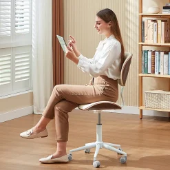 Bestier Ergonomic Faux Leather Mid-Back Armless Office Task Chair With Swivel Curved Seat, White