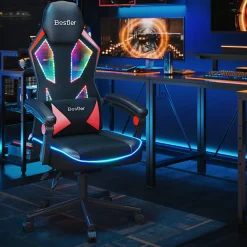 Bestier Ergonomic Gaming Chair With Integrated LED Lights, Black/Red