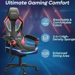 Bestier Ergonomic Gaming Chair With Integrated LED Lights, Black/Red