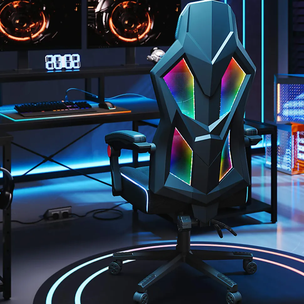 Bestier Ergonomic Gaming Chair With Integrated LED Lights, Black/Red