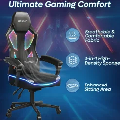 Bestier Ergonomic Gaming Chair With Integrated LED Lights, Black