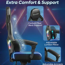 Bestier Ergonomic Gaming Chair With Integrated LED Lights, Black