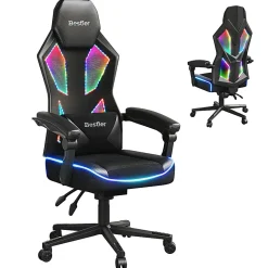Bestier Ergonomic Gaming Chair With Integrated LED Lights, Black