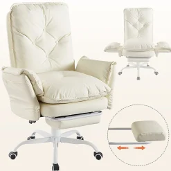 Bestier Ergonomic PU Leather High-Back Cross-Legged Executive Office Chair, Beige, H200671AMWP