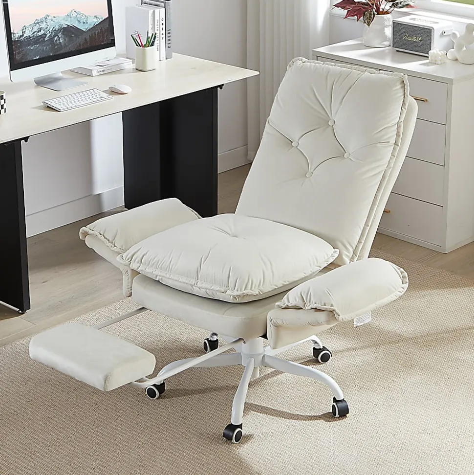Bestier Ergonomic PU Leather High-Back Cross-Legged Executive Office Chair, Beige, H200671AWHTS