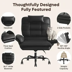 Bestier Ergonomic PU Leather High-Back Swivel Executive Office Chair, Black