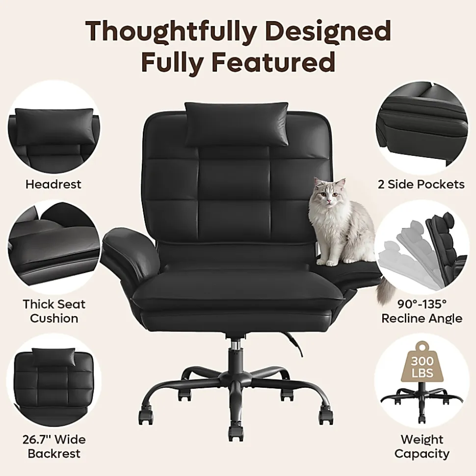 Bestier Ergonomic PU Leather High-Back Swivel Executive Office Chair, Black