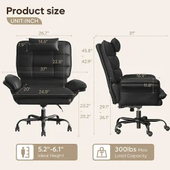Bestier Ergonomic PU Leather High-Back Swivel Executive Office Chair, Black